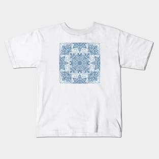 Indigo Floral Symmetrical Repeat Pattern Kids T-Shirt